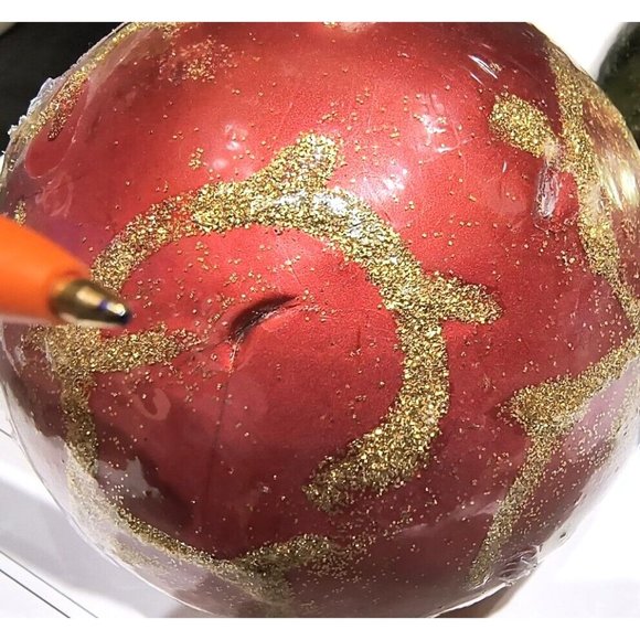 Red and Green Sphere Candles w/ Gold Scroll Glitter, Vintage Candle Decorations - Picture 9 of 10